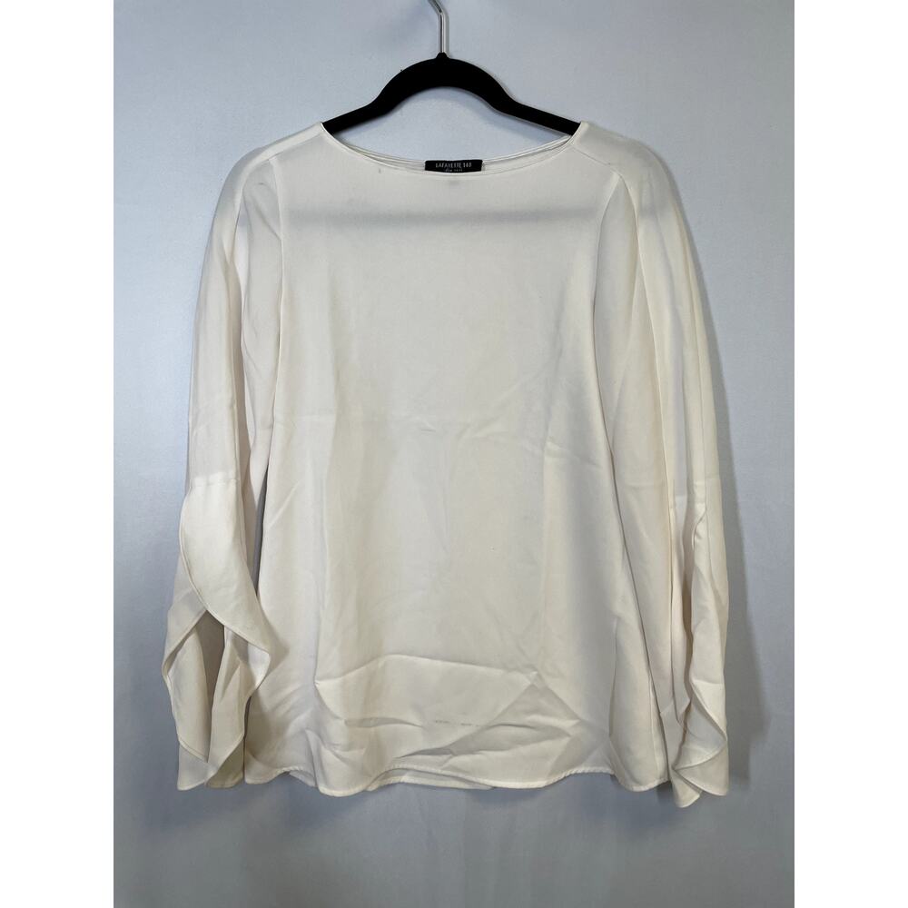 LAFAYETTE 148 Emery Boat Neck Flare Sleeve Blouse Crepe White Size XS $448